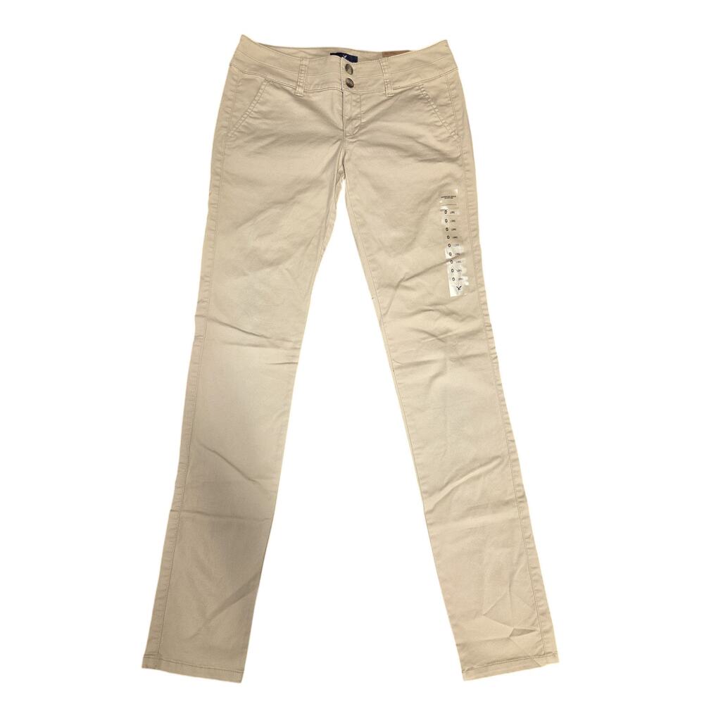 American Eagle Khaki Tan Stretch Skinny Pants Trousers Size 0 Long NWT